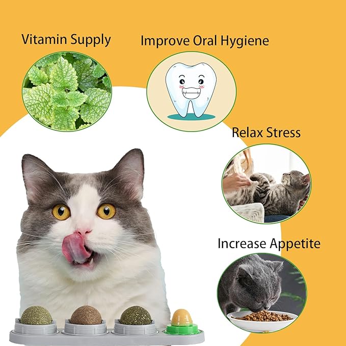 GATITOS Catnip Balls 3 Pcs, Catnip Ball for Cats Wall, Safe Healthy Kitten Chew Toys, Teeth Cleaning Dental Wall Treats, Edible Cats Lick Kitten Chew-Mewly Pet