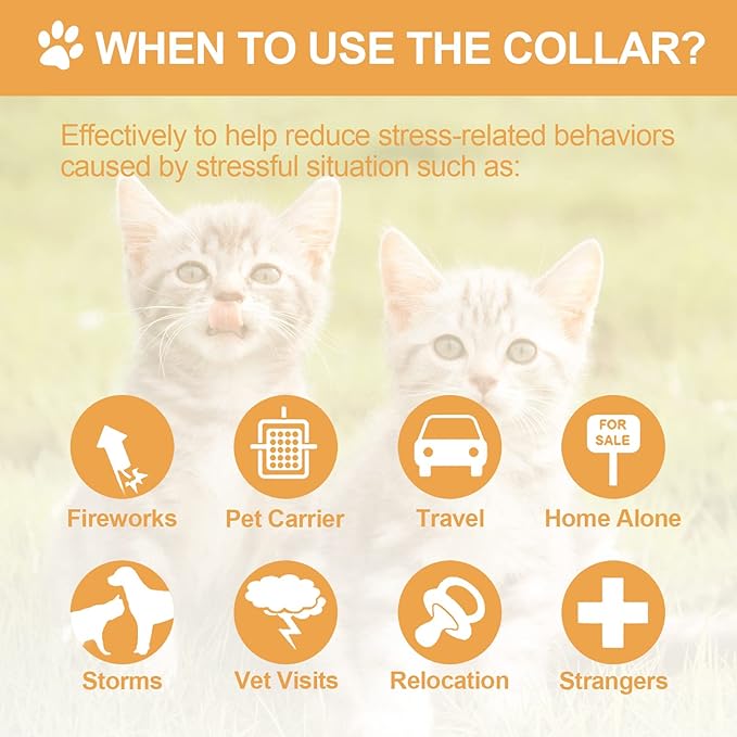 4 Pcs Cat Calming Collar Adjustable Lavender Scent Relaxing Cat Collar with 2 Pendant for Puppies Reduce Stress Aggression Anxious, up to 15 Inches(Orange)-Mewly Pet