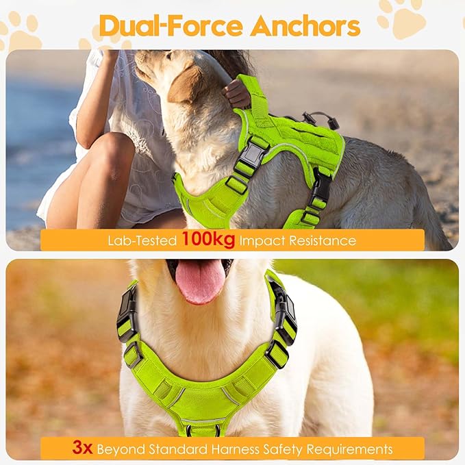 Heavy-Duty Tactical Dog Harness for Large Dogs, No Pull Adjustable Reflective Pet Vest with Molle System, K9 Military-Grade Control for Service Training, Outdoor & 10+ Breeds, Wild Lime, Medium-Mewly Pet