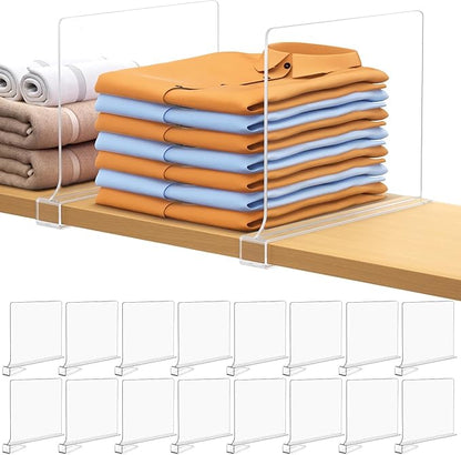 Aolloa 16 PCS Shelf Dividers for Closet Organization Acrylic Clear Closet Shelf Divider for Wooden Shelving Suitable for Wooden or Vertical Shelves Or Bedroom, Kitchen and Office
