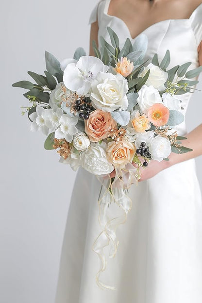 White Artificial Flowers Combo Silk Mix Fake Flowers Leaf for DIY Wedding Bouquets Centerpieces Arrangements Party Baby Shower Home Decorations