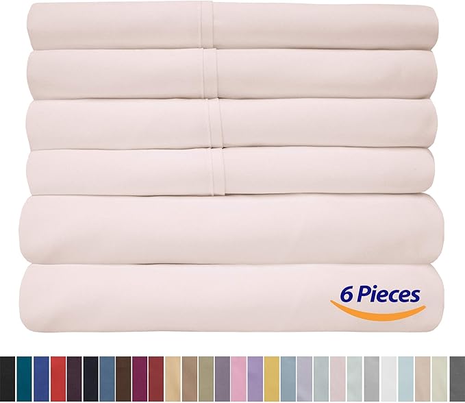 Sweet Home Collection 6 Piece 1500 Supreme Collection Brushed Microfiber Deep Pocket Sheet Set-2 Extra Pillow Cases, Great Value, Split King, Pale Pink