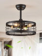 LEDIARY 16.5 inch Black Caged Ceiling Fan with Light, Fandelier Industrial Ceiling Fan with Remote, Farmhouse Fan Lights Ceiling Fixtures for Kitchen, Bedroom, Outdoor（6 Speed, Timing）-Black