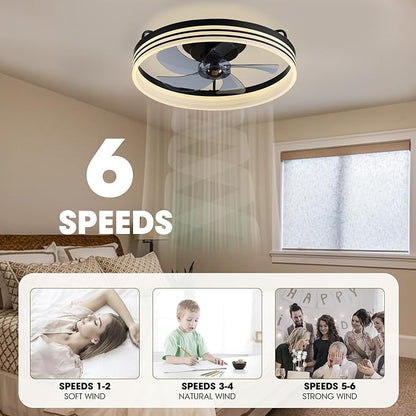 Smart Ceiling Fan with Lights and Alexa/Google Assistant/APP Control, 20" Low Profile Fan with 6 Speeds, for Bedroom, Living Room, Patio