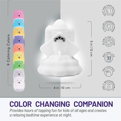 Lumipets Space Rocket LED Baby Night Light, Cordless, Touch Control, Soft Silicone Material, 8 Lulling Colors, Portable