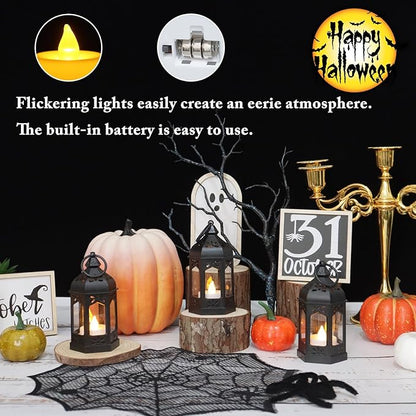 LLQ 8Pcs Mini Lanterns for Centerpiece, Ramadan Decorations, Battery Included, Decorative Candle Lanterns for Indoor, Small Vintage Lantern for Halloween Christmas Wedding Table Decor, Black