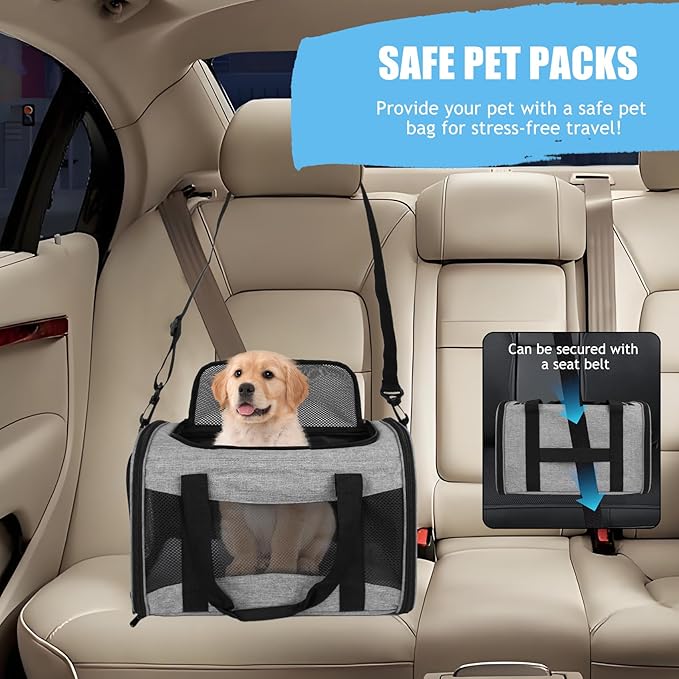 Carriers Soft-Sided Pet Carrier Case for Small Medium Cats Dogs Puppy Under 15 lbs,Airline Approved Cat Carrier with 4 Ventilated Windows (Medium,Grey&Black)-Mewly Pet