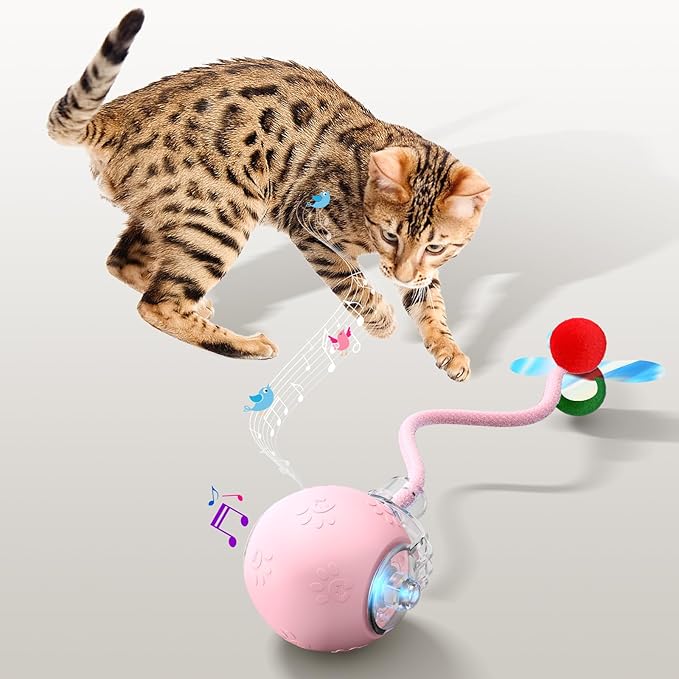 Interactive Cat Toys for Indoor Cats - Kitten Toy with Speedy Tail 2.0, Automatic Cat Toys for Bored Indoor Adult Cats, Motion-Activated, 2025 New Upgraded, USB Rechargeable (Pink)-Mewly Pet