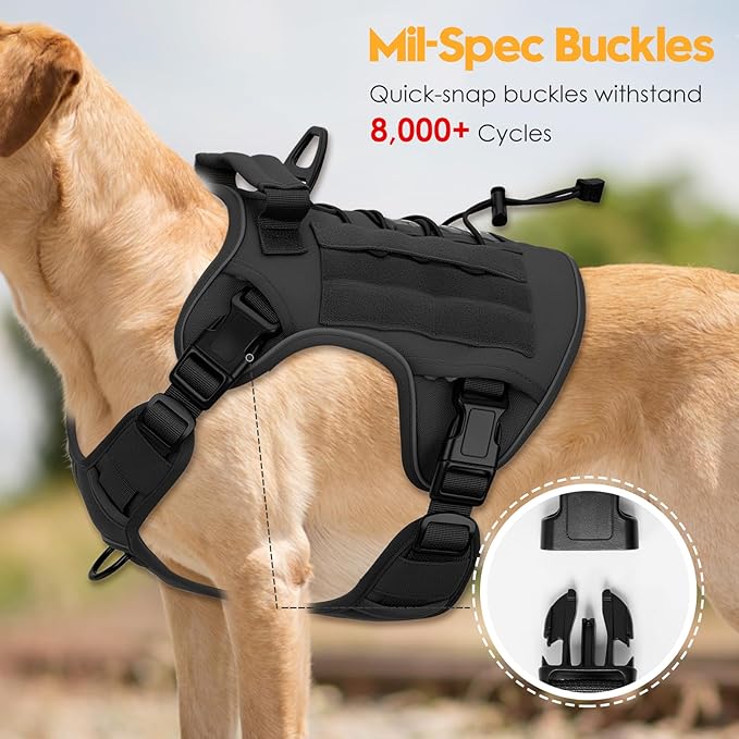 Heavy-Duty Tactical Dog Harness for Large Dogs, No Pull Adjustable Reflective Pet Vest with Molle System, K9 Military-Grade Control for Service Training, Outdoor & 10+ Breeds, Black, X-Large-Mewly Pet