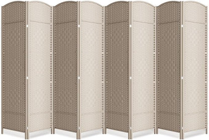 8 Panel Room Divider,6Ft Folding Privacy Screen,Tall - Extra Wide Foldable Panel Partition Wall Divider with Diamond Double-Weaved Hand-Woven Design Room Screen Divider