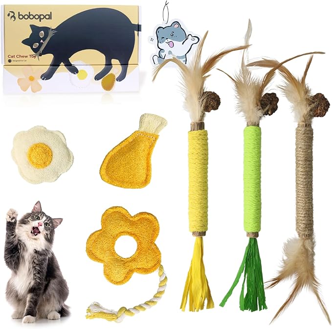 Catnip for Cats,Interactive Silvervine Sticks for Cats, Loofah Chew Cat Toys for Indoor Cats & Kitten Teething Toys & Cat Chew Toy,6 Pack-Mewly Pet