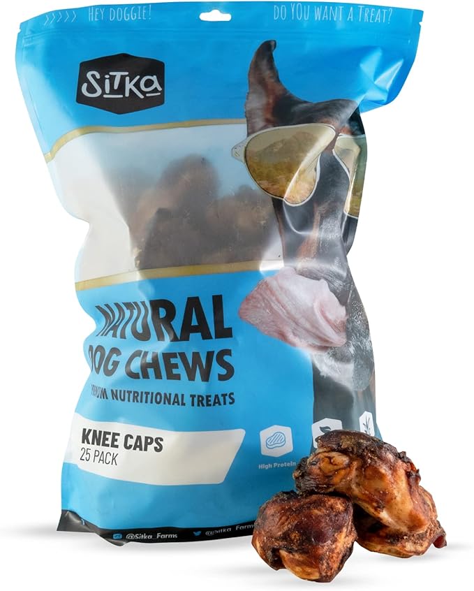 Sitka Farms Beef Knee Caps Smoked Premium Dog Bones - 25 Count - 100% Natural Long Lasting and Meaty Dog Treats Bones for Aggressive Chewers - for Small, Large and Medium Breed Dogs-Mewly Pet