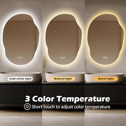 LED Mirror for Bathroom 25x35, Stepless Dimmable Irregular Backlit Mirror with 3 Colors, Anti-Fog, Memory, Al-Alloy Lampshade, Frameless Vanity Mirror for Bathroom (Horizontal/Vertical)