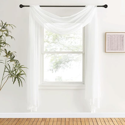 NICETOWN Sheer Textured Scarf Valances for Windows, 216" Extra Long Window Dressings for Anniversary/Wedding Design, 60" Wide, 2 Pieces, Off White