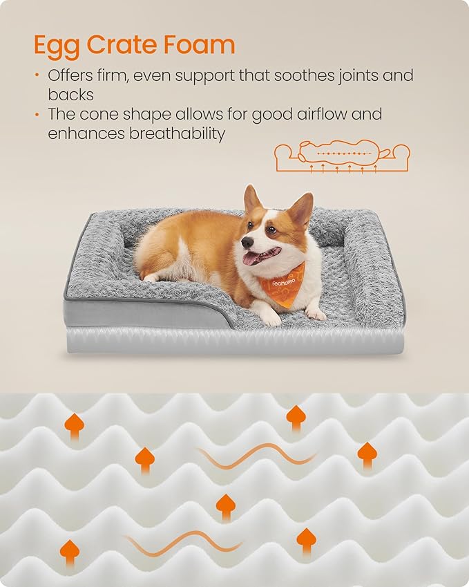 Feandrea Orthopaedic Dog Bed for Medium Dogs, Waterproof Dog Sofa Bed with Removable Washable Cover, 28 x 23 x 6.5 Inches, Dove Gray UPGW251G01-Mewly Pet