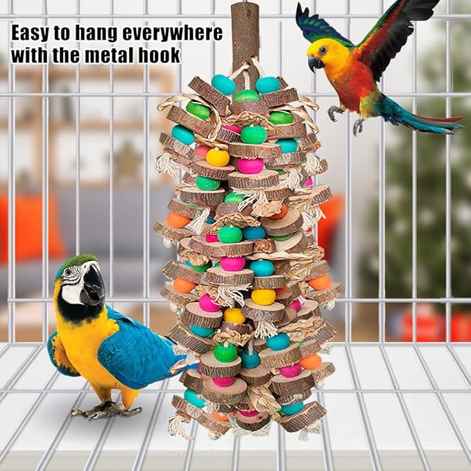 Parrot Toys for Large Birds, Multicolored Wooden Blocks Bird Chewing Toy Parrot Cage Bite Toy or Macaws Cokatoos African Grey and Large Medium Birds-Mewly Pet