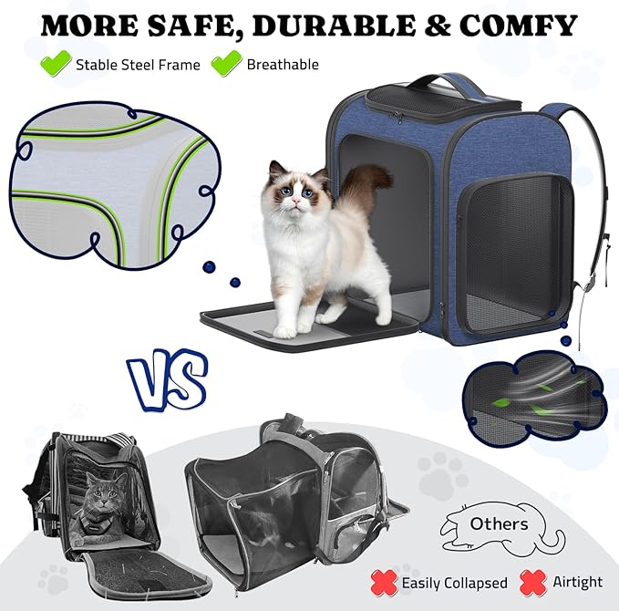 Pawtners Dog Backpack Carrier Dog Carrier with Anti-Scratch Mesh with Great Ventilation, Large Pet Carrier Backpack for Small Dogs & Large Cats, Foldable Designed Pet Backpack Perfect for Travel-Mewly Pet