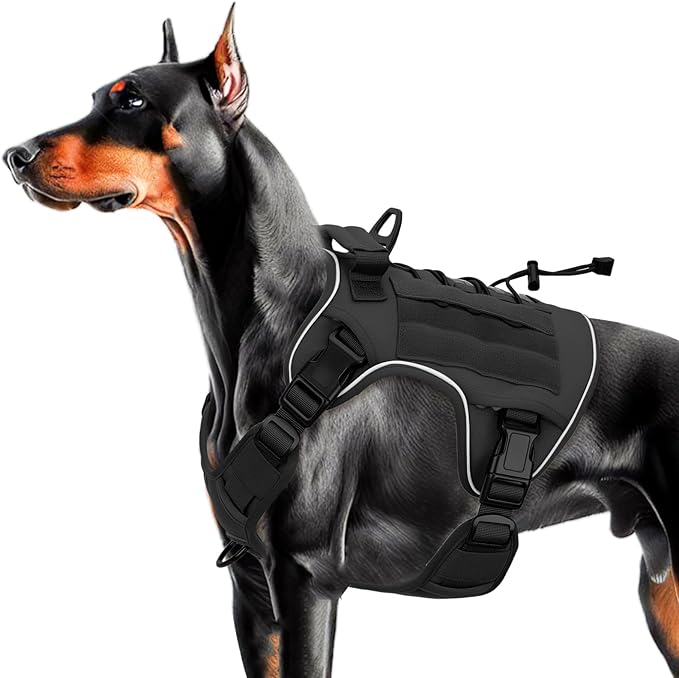 Heavy-Duty Tactical Dog Harness for Large Dogs, No Pull Adjustable Reflective Pet Vest with Molle System, K9 Military-Grade Control for Service Training, Outdoor & 10+ Breeds, Black, Large-Mewly Pet