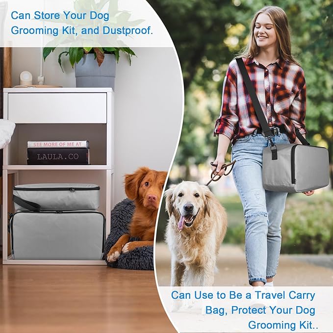 Beautyflier Pet Grooming Supplies Organizer, Protective Tote Bag Case for Pet Grooming Kit & Vacuum Suction Dogs Cats Hair, Travel Pouch Bag for Pet Dog Grooming Vacuum Kit, Bag Only (Gray)-Mewly Pet
