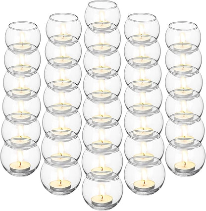 Uiifan 36 Pcs Clear Votive Candle Holder Bulk Glass Tea Lights Round for Wedding 1.97'' x 2.17'' Candle Jars Holder for Wedding Table Centerpiece Party Birthday Home Decoration