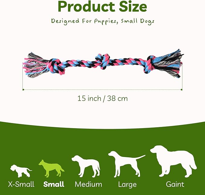 SHARLOVY Puppy Rope Toy, Dog Rope Toy for Small Dogs, Puppy Teething Toys, Cotton Interactive Tug of War Dog Toy for Puppies Boredom, Dog Chew Toys for Aggressive Chewers Small Breed-Mewly Pet