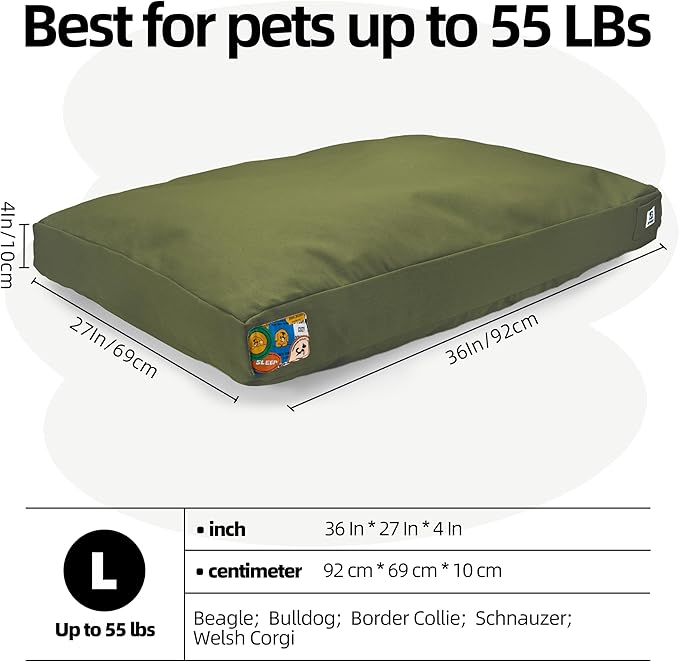 Sytopia 36-Inch Canvas Outdoor Dog Bed, Waterproof & Washable with Removable Cover, Ideal for Medium & Large Dogs, Chew-Proof Great for Indoor, Outdoor, Crate, or Patio Use (Green)-Mewly Pet