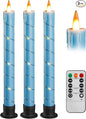 Da by 3 Pcs Flickering Flameless Battery Operated Taper Candle-Window Candles with Remote and Time-LED 3D Dynamic Flame-9.6 Inches for Wedding, Party,Home Decoration-Blue
