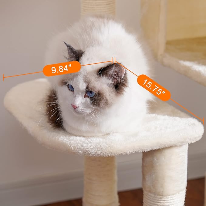 Heybly Cat Tree, Cat Tower for Indoor Cats with Scratching Board, Multi-Level Cat Furniture Condo with Feeding Bowl, Beige HCT010MM-Mewly Pet