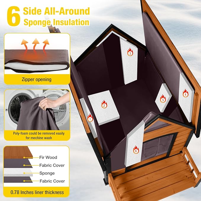 AIVITUVIN Outdoor Dog House Insulated Liner with Anti-Chewing Iron Surround Dog Kennel Dog Shelter Weatherproof (Brown, 45" D x 32.9" W x 32.6" H)-Mewly Pet