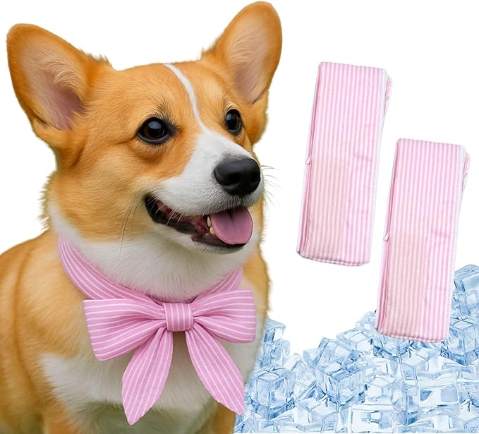 2pcs Cooling Scarf for Pets,Summer Cooling Scarves Keep Cats and Dogs Cool, Reused,Rrecycled,Suitable for Dogs (2pcs-Pink Stripe)-Mewly Pet