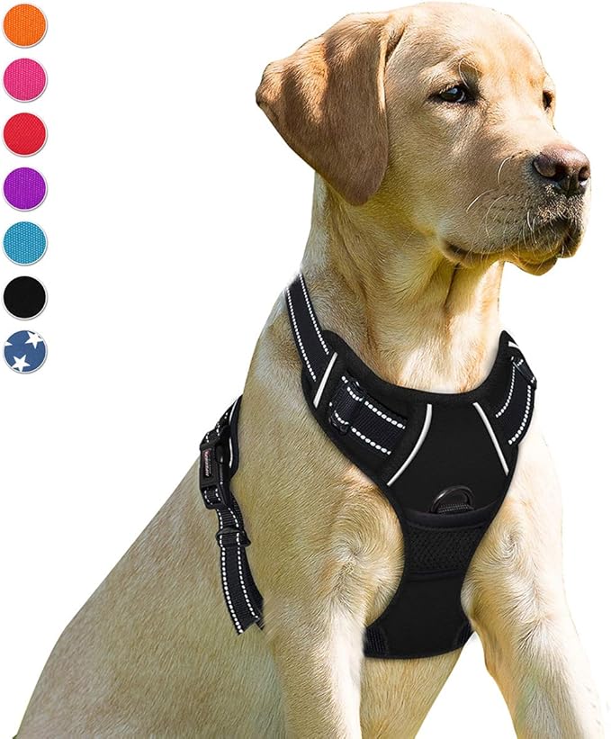BARKBAY No Pull Dog Harness Front Clip Heavy Duty Reflective Easy Control Handle for Large Dog Walking(Black,L)-Mewly Pet