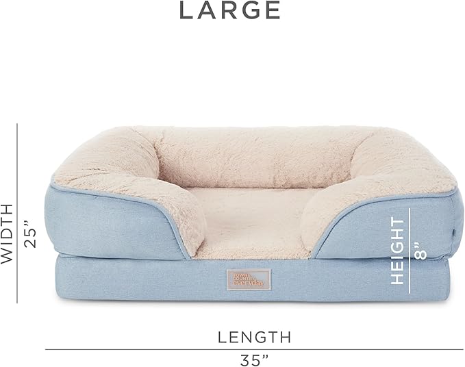 TOWN & COUNTRY EVERYDAY CuddleTown Comfy Solid Bolster Sofa Pet Bed, Supportive & Calming Egg Crate Foam, Non-Slip Bottom, Machine Washable Cover, Blue, Large 35"x25"x8"-Mewly Pet