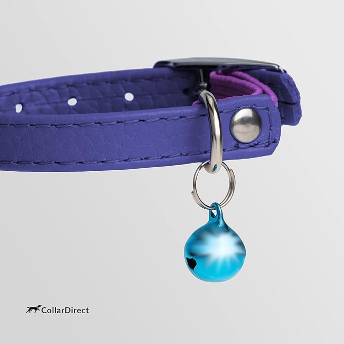 CollarDirect Leather Cat Collar, Kitten Collar with Removable Bell Black Blue Red Orange Lime Green (8-11 Inch, Purple)-Mewly Pet