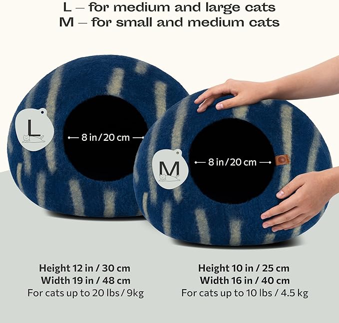 MEOWFIA Cat Cave – Premium Felt Cat Bed for Indoor Cats, Handmade 100% Merino Wool (Large, Deep Azure)-Mewly Pet