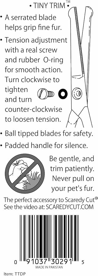 Tiny Trim 4.5" Ball-Tipped Scissor for Dog, Cat and all Pet Grooming - Ear, Nose, Face & Paw - Scaredy Cut's small Safety Scissor Yellow-Mewly Pet