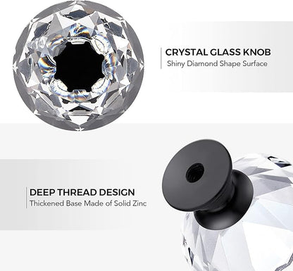 Ravinte 3 Pack Crystal Drawer Knobs - Glass Cabinet Knobs, Diamond Shaped, 30 mm with Black Base