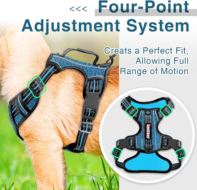BARKBAY Dog Harness No Pull with ID Tag Pocket - Heavy Duty, Reflective, Easy Control for Large Dogs(Blue/Black,S)-Mewly Pet