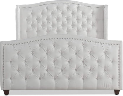 Jennifer Taylor Home Marcella Upholstered Shelter Headboard Bed Set, Queen, Bright White Polyester