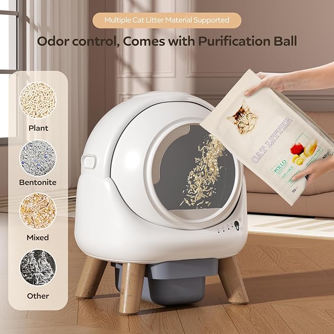 Self Cleaning Litter Box,Automatic Cat Litter Box for Multiple Cats,Robot with APP Control,Dual Safety Protection,Odor-Free Waste Disposal Includes Trash Bags,White-Mewly Pet