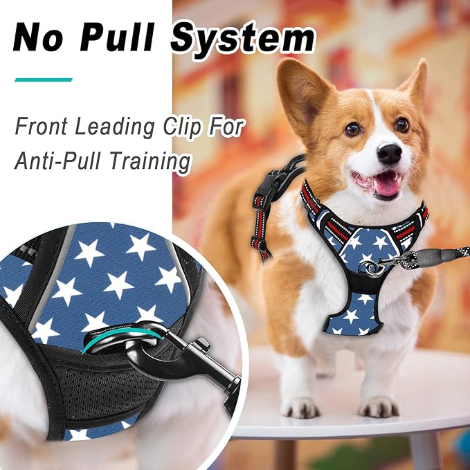 BARKBAY No Pull Dog Harness Large Step in Reflective Dog Harness with Front Clip and Easy Control Handle for Walking Training Running(Star,L)-Mewly Pet