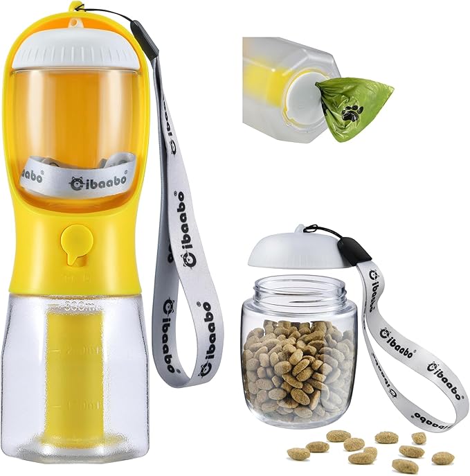 Dog Water Bottle with Food Container & Poop Bag Holder, Travel Water Bowl, Portable Pet Dispenser, Dog Stuff Accessories Items, Puppy Essentials Necessities for Yorkie Chihuahua Walking Hiking-Mewly Pet