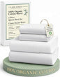LANE LINEN Eco Friendly 100% Organic Cotton Queen Sheet Set, Soft & Comfy Fully Elasticized 15" Deep Pocket Bed Sheets, Low Pill Naturally Cooling Machine Wash Sábanas Queen- White Bed Sheets
