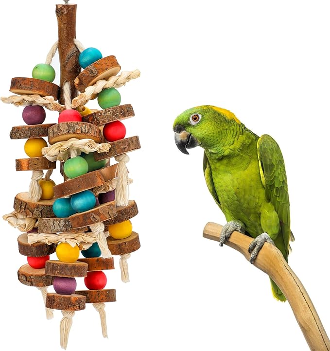 Rypet Wood Bird Chewing Toys for Cage Wall, Wooden Bird Cage Toy for Helping to Trim Beak, Birds Toys Parrot Toy for African Grey Parrots Cockatoos Amazon Parrot and Other Small to Medium Parrots-Mewly Pet