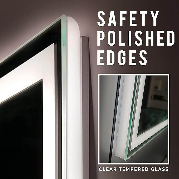 Bathroom Vanity LED Mirror for Wall with Anti Fog, Dimmable Touch Button, Adjustable Color Temperature, Memory Function 30"x40" by Fab Glass and Mirror