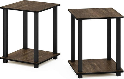 Furinno SIMPLISTIC Side Table Set of 2, 2-Tier End Table, Nightstand, Night Stand, Bedside Table, Easy Assembly, for Living Room, Bedroom, Columbia Walnut