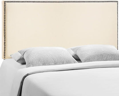 Modway Region Linen Fabric Upholstered Queen Headboard in Ivory with Nailhead Trim