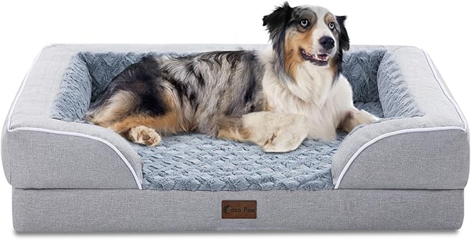 Orthopedic Dog Beds, Waterproof Memory Foam Large Sized Dog Beds with Sides, Non-Slip Bottom and Egg-Crate Foam Big Dogs Beds with Removable Washable Cover(Large,Light Grey)-Mewly Pet
