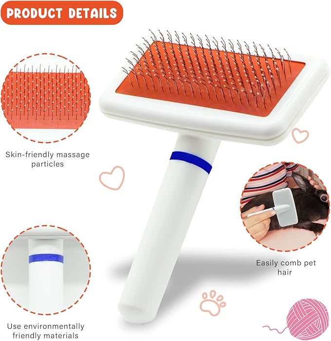 Cat Grooming Kit Set with Pet Shedding Slicker Brush Nail Clipper Trimmer Pet Massage Bath Glove Flea Comb for Bunny Puppy Kitten Guinea Pig Chinchilla Ferret Small Animals (Red, Pink)-Mewly Pet