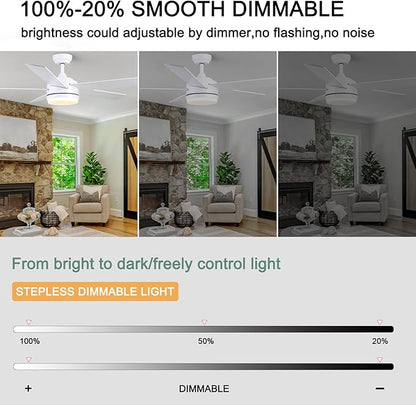 YUHAO 52 Inch White Ceiling Fan with Light and Remote Control.Noiseless,Dimmable,3CCT,6 Speeds Reversible, DC Ceiling Fans for Indoor or Covered Outdoor
