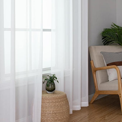 Aiyufeng Voile Sheer White Curtains - Transparent Light Weight Soft Window Treatment Curtain Panels with Rod Pocket Top for Patio Door/Living Room (W40 x L96, 2 Panels)